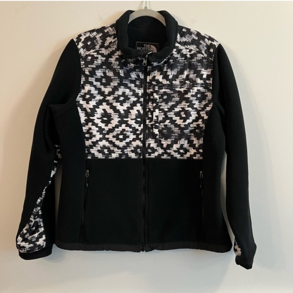 EUC The North Face Women's Black/White Aztec Western Denali Fleece Jacket Large